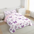 thumbnail image 3 of Homewish Purple Pink Butterflies 3-Piece Full Size Comforter Sets for Female Men,Dreamy Princess Bedding Comforter Set,Kawaii Cartoon Lightweight Bedding Sets,Lightweight Room Decor,Reversible, 3 of 8