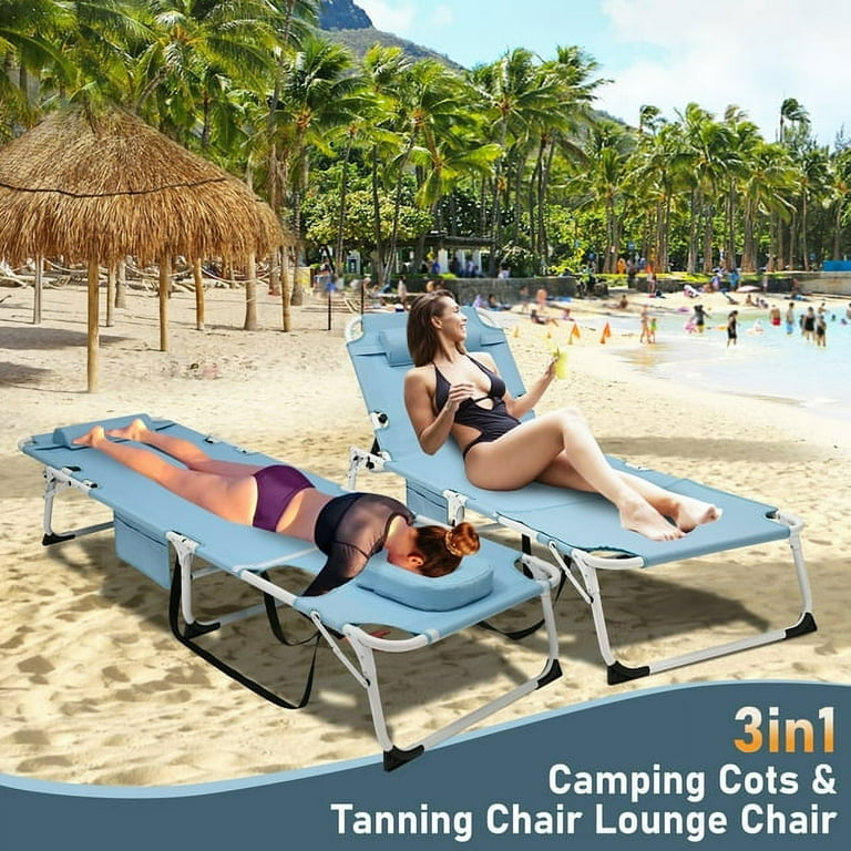 ABORON 5 Fold Portable Folding Chaise Lounge Chair Tanning Chair with Face Arm Holes with Pillow Cushion Face Down Tanning Beach Chaise Lounge