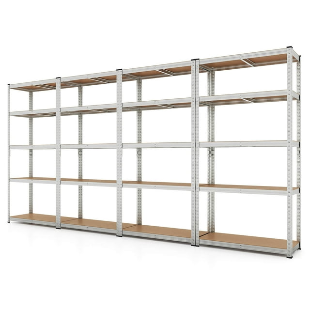 Costway 4 PCS 5 Tier Adjustable Garage Shelving Unit with 2000 lbs Max Load for Warehouse Silver