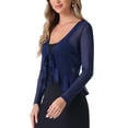 thumbnail image 4 of INSPIRE CHIC Women's Ruffle Long Sleeves Casual Self Tie Bolero Mesh Shrugs XL Dark Blue, 4 of 6
