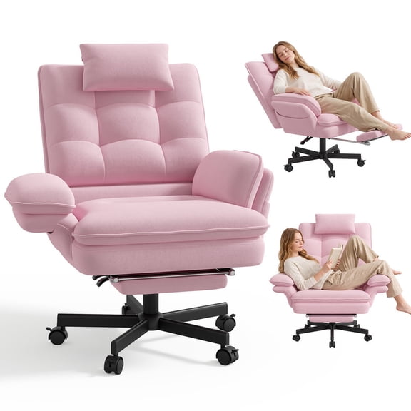 Daluvenix Criss Cross Office Chair, Big and Tall Desk Chair with Footrest, Wide Seat, 135° Recline, Flip-Up Arms for Home Work, Pink