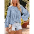 thumbnail image 3 of Blusa Manga Larga Cuello Redondo Estampado Floral Volantes Lindos Tops De Moda Para Dama Azul Claro XL, 3 of 6
