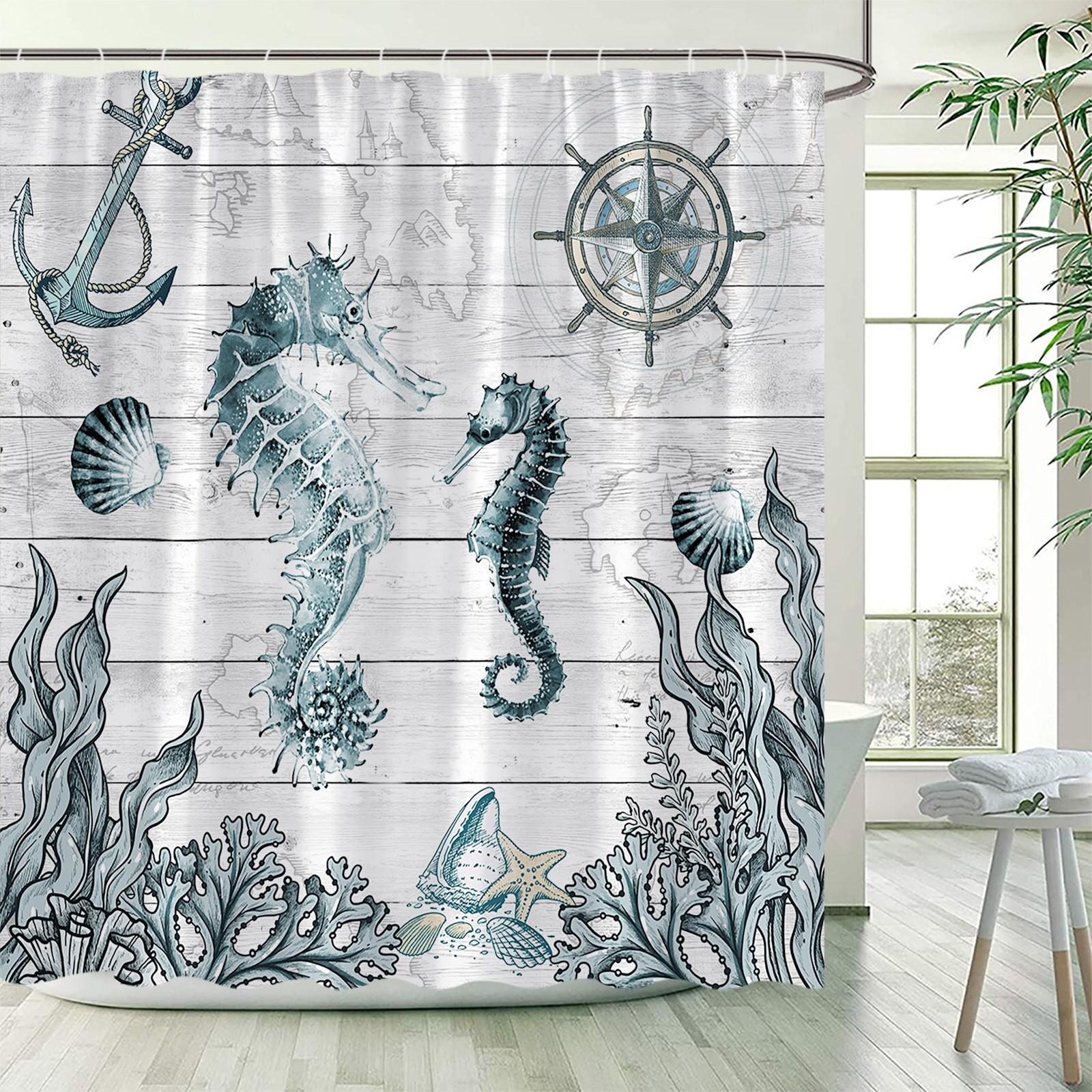 Seahorse Shower Curtains Watercolour Ocean Animals Starfish Nautical