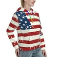 thumbnail image 6 of Balery Vintage American Flag Pattern Womens Long Sleeve Hoodie, Pullover Hooded Sweatshirt, Kangaroo Pocket Hoodie with Eye-catching Drawstrings-X-Large, 6 of 7