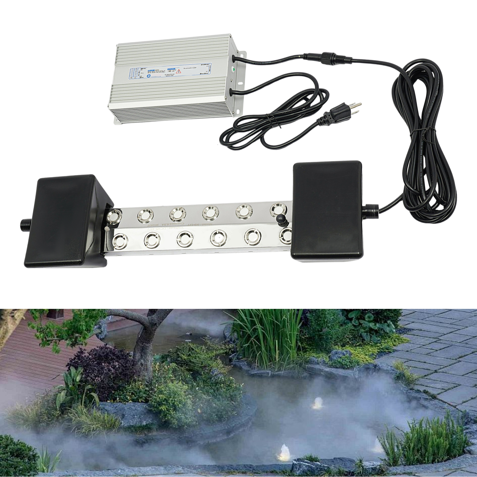 Peakora 12 Head Ultrasonic Mist Maker Fogger Stainless Steel Pond Mister Atomizer Fogger Humidifier Ip67 Aluminum Waterproof Power-Off Protection Use for Aquarium Rockery