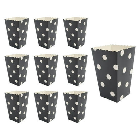 

10 Pack of Small Popcorn Favor Boxes Nights Birthday Party Baby Showers Weddings Formal Carnival Party Supplies Black Dots 10x point