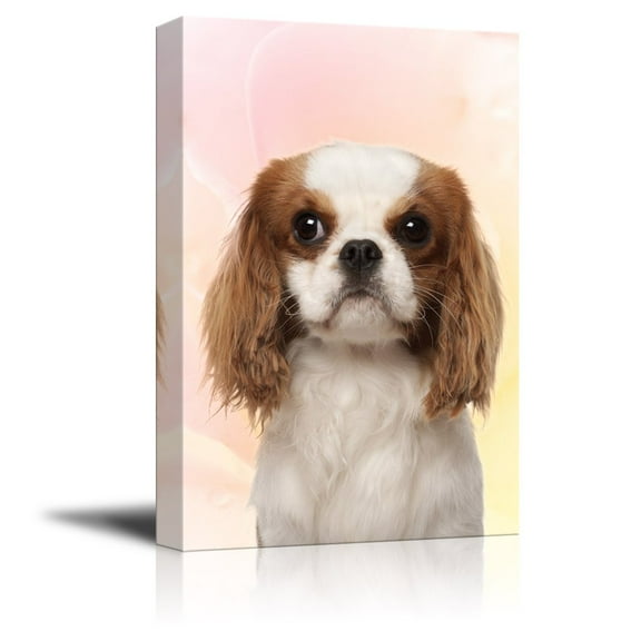 wall26 - Canvas Print Wall Art - Cute Puppy Dog on Floral Background - Gallery Wrap Modern Home Art | Ready to Hang - 24x36 inches