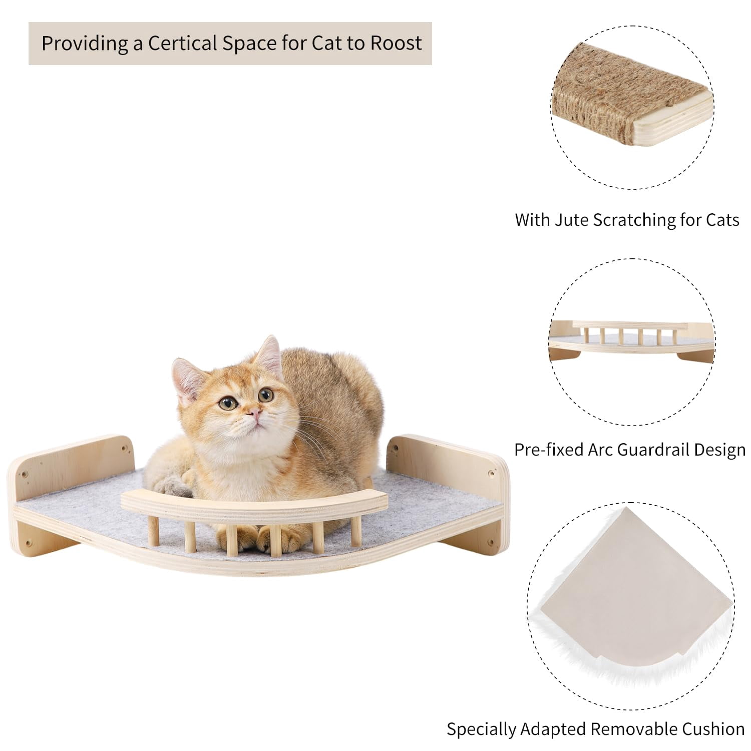 Cat Wall Shelves - 3 Steps Scratch & Hammock Bed With Plush Cover  Climbing Shelf For Indoor Cats (wood)