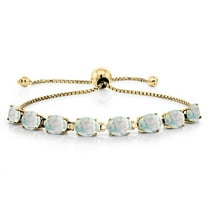 Gem Stone King 18K Yellow Gold Plated Silver Simulated White Opal Tennis Bracelet for Women (8.00 Cttw, Gemstone October Birthstone, Oval Cabochon 7X5MM, Fully Adjustable up to 9 inch)