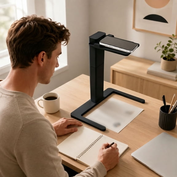 Overhead Phone Mount Stand, ABS Adjustable Height Desktop Phone Holder for Document Scanning, Video Recording, Online Class Desk Use 20x15cm