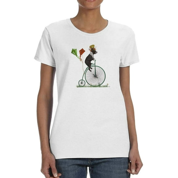Boston Terrier On Penny Farthing T-Shirt Women -Fab Funky Designs, Female XX-Large