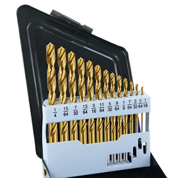 FACEGA Left Hand Drill Bit Set, 13Pcs High-Speed Steel Drills with Titanium Nitride Coating, Reverse Drill Bits for Hardened Metal, Stainless Steel, Cast Iron, with Index Storage Case (1/16”-1/4”)