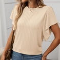 thumbnail image 4 of Staron Hauts d'Été pour Femmes en Liquidation à Moins de 5$ Col Rond Tunique Habillée Mode Manches Courtes Côtelées T-Shirts d'Été à Volants, 4 of 7
