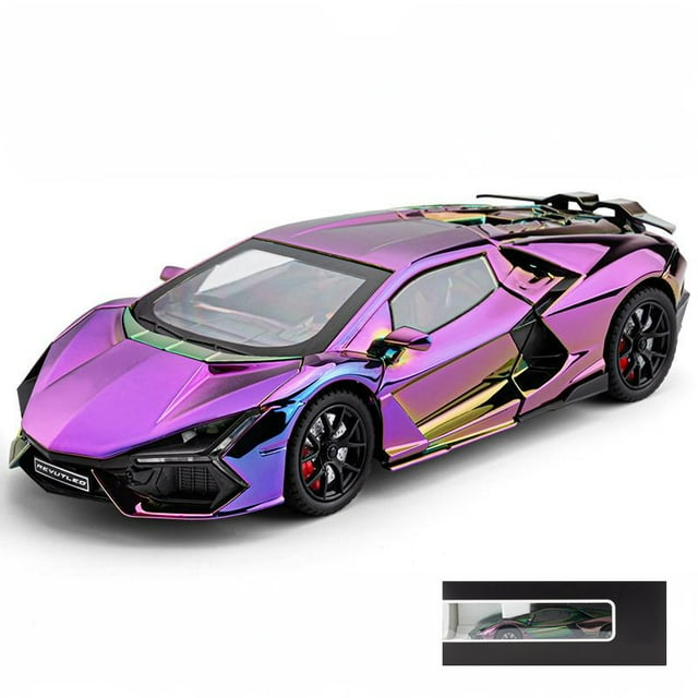 Modèle Réduit de Voiture de Sport Hybride Lamborghini Revuelto 1:24 en Alliage Moulé sous Pression Miniauto Simulation Collection Cadeaux d'Anniversaire Boîte Violette