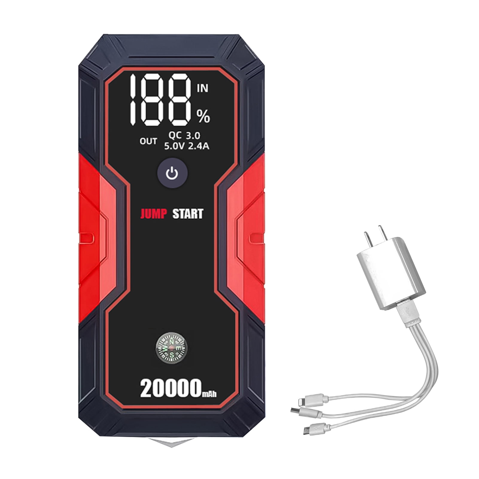 Riwcyla Portable Car Jump Starter 20000mAh 12V Car Battery Starter(up to 5.0L Gas, 3.5L Diesel Engines),USB Quick Charge, Fast Wireless and Flashlight