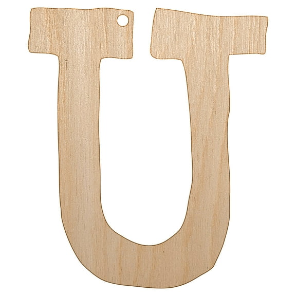 Letter U Uppercase Cute Typewriter Font Wood Holiday Christmas Tree Ornament Unfinished DIY Pre-Drilled Craft
