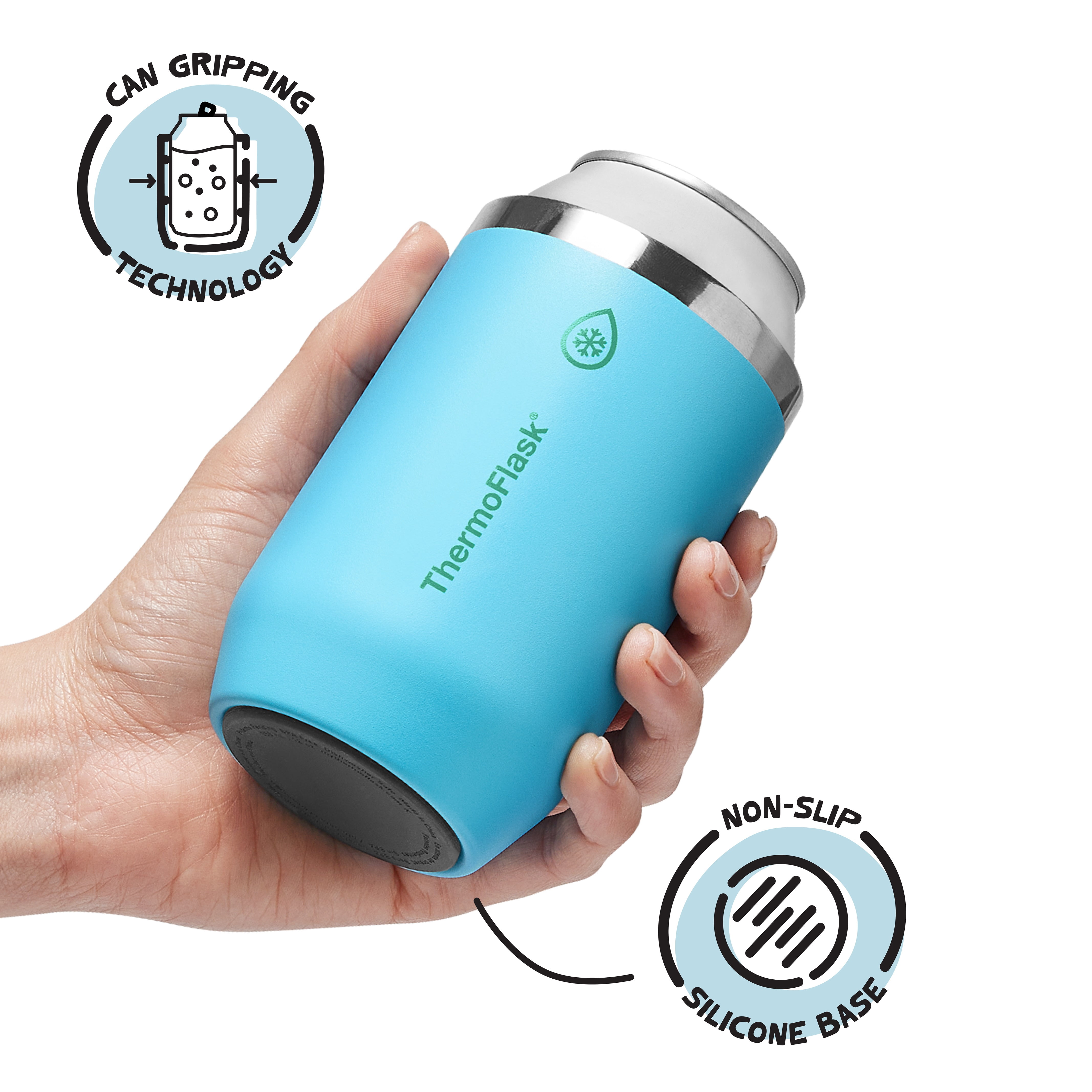 ThermoFlask 12 oz Standard Size 2-In-1 Insulated Can Cooler and Cup, Durable Stainless Steel, Non-Slip Base, Dishwasher Safe, Beverage Container, Vivid Blue
