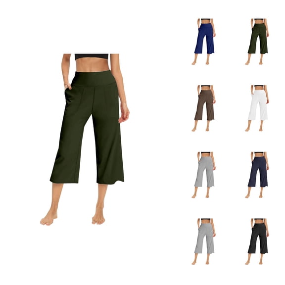 Capri Pants for Women Spring Summer Elastic High Waist Wide Leg Capri Sweatpants Yoga Pants with Pockets