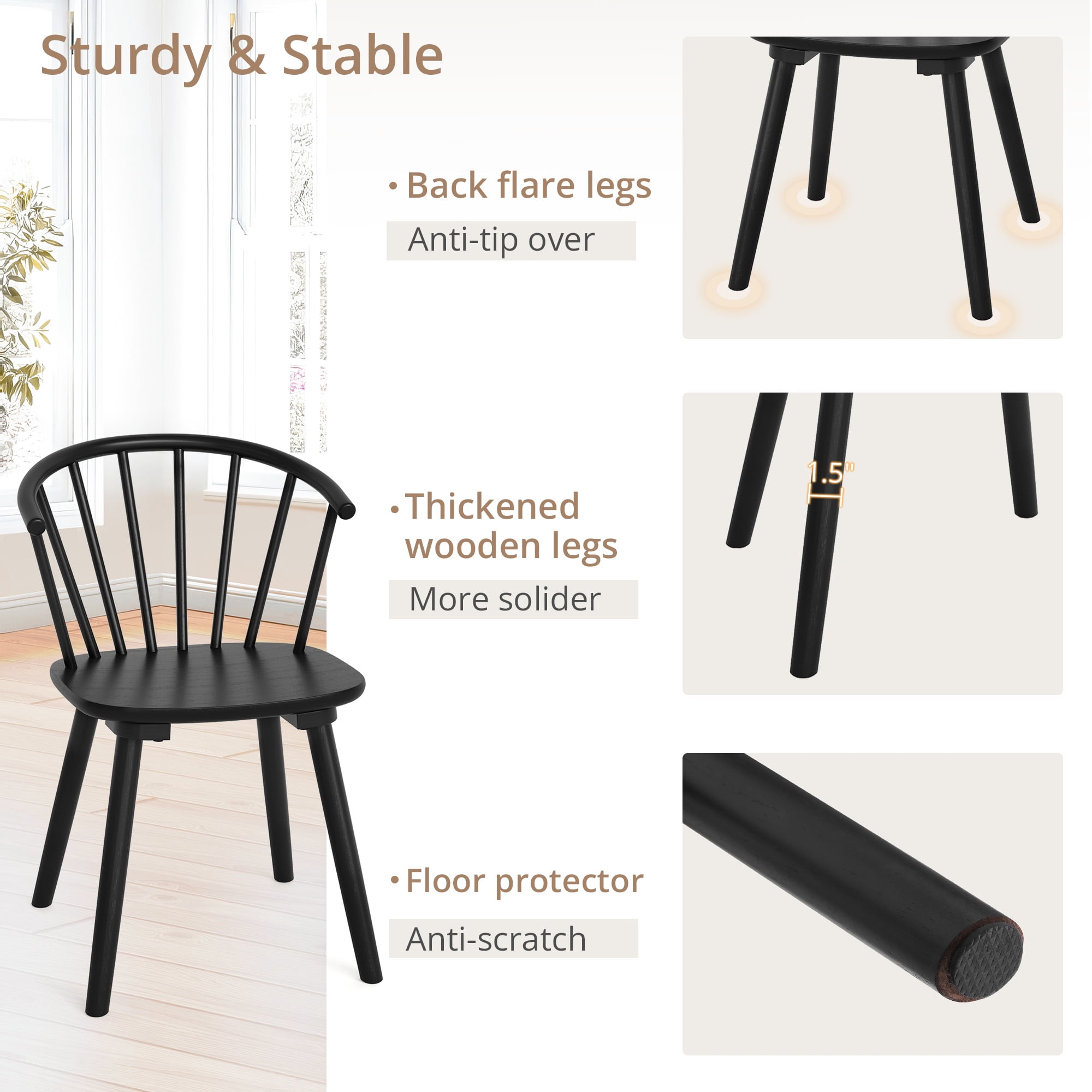 Dycanpo 18'' Farmhouse Black Dining Chairs Set of 4, Wooden Kitchen and Dining Room Chairs