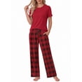 thumbnail image 2 of Weekease Two Piece Pajama Sets for Women Crew Neck Short Sleeve Tops and Printed Pant Casual Sleepwear, 2 of 7