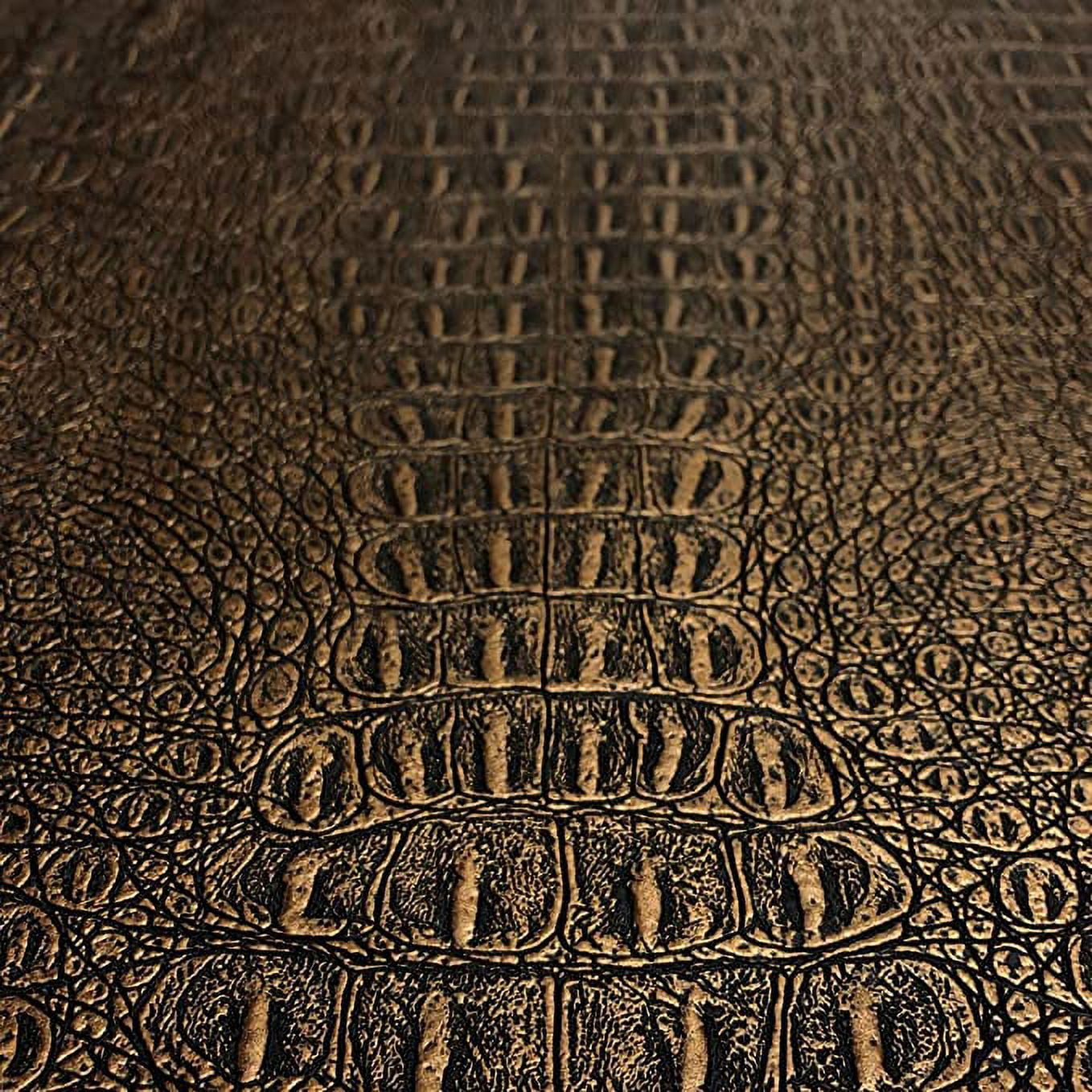 Gator Faux Leather, Soft Textured Crocodile Vinyl Fabric, Alligator Skin Embossed Upholstery And DIY Craft Pleather Sheets – Cut Continuously By The Yard (Brass Metallic)
