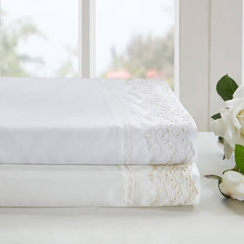 Eyelet Embroidered Sheet SetColorWhite,SizeKing