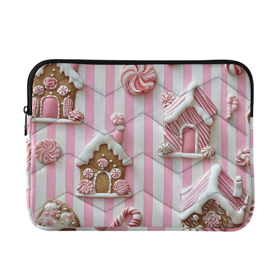 FORMRS 13-13.3 inch Laptop Sleeve Case Soft Carrying Quilted Computer Bag Cover, Pink Gingerbread Houses