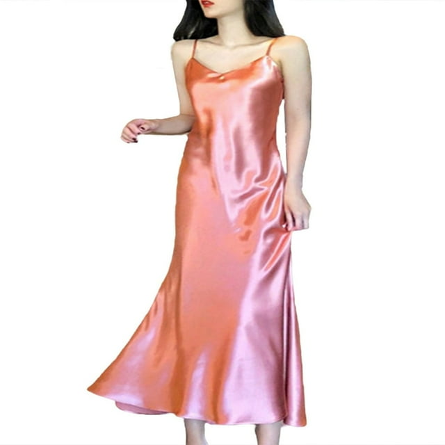 Robe Sans Manches en Satin pour Femmes Robe Longue Robe de Couleur Unie