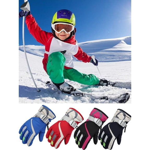PULLIMORE Winter Kids Ski Gloves Cold Weather Waterproof Warm Snowboard Sport Mittens for Boys Girls (Black)