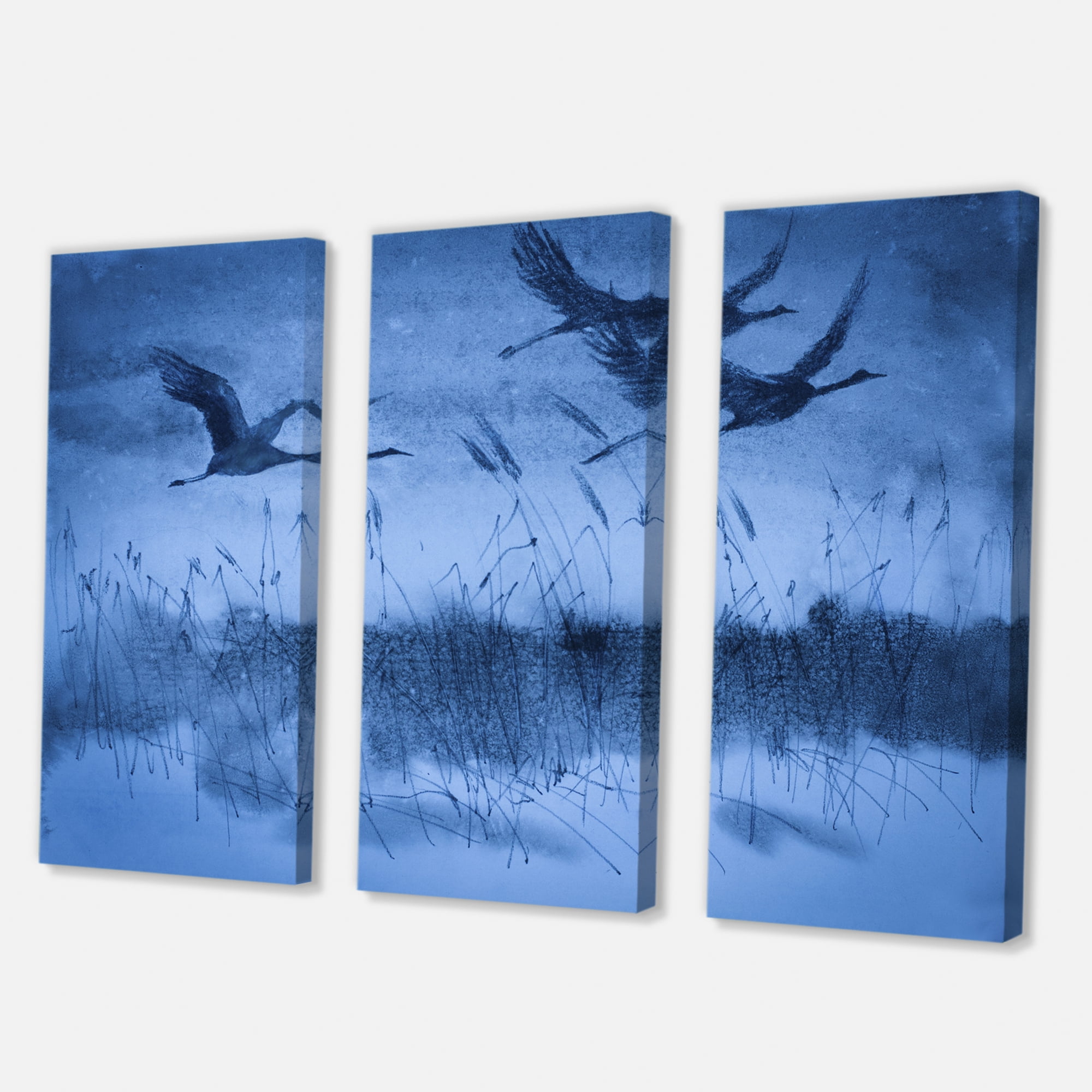 Designart ' Cranes In Flight During Blue Evening Light ' Traditional Canvas Wall Art Print