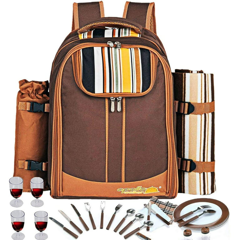 Apollo Walker Picnic Backpack Bag for 4 Person with Cooler Compartment,Wine Bag