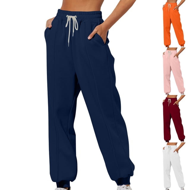 Sentmoon Work Pants Women Plus Size Drawstring High Waist Casual Pants for Women Loose Cuffed Hem Solid Color Breathable Running Pants Fall Active for Relaxing at Home XXL