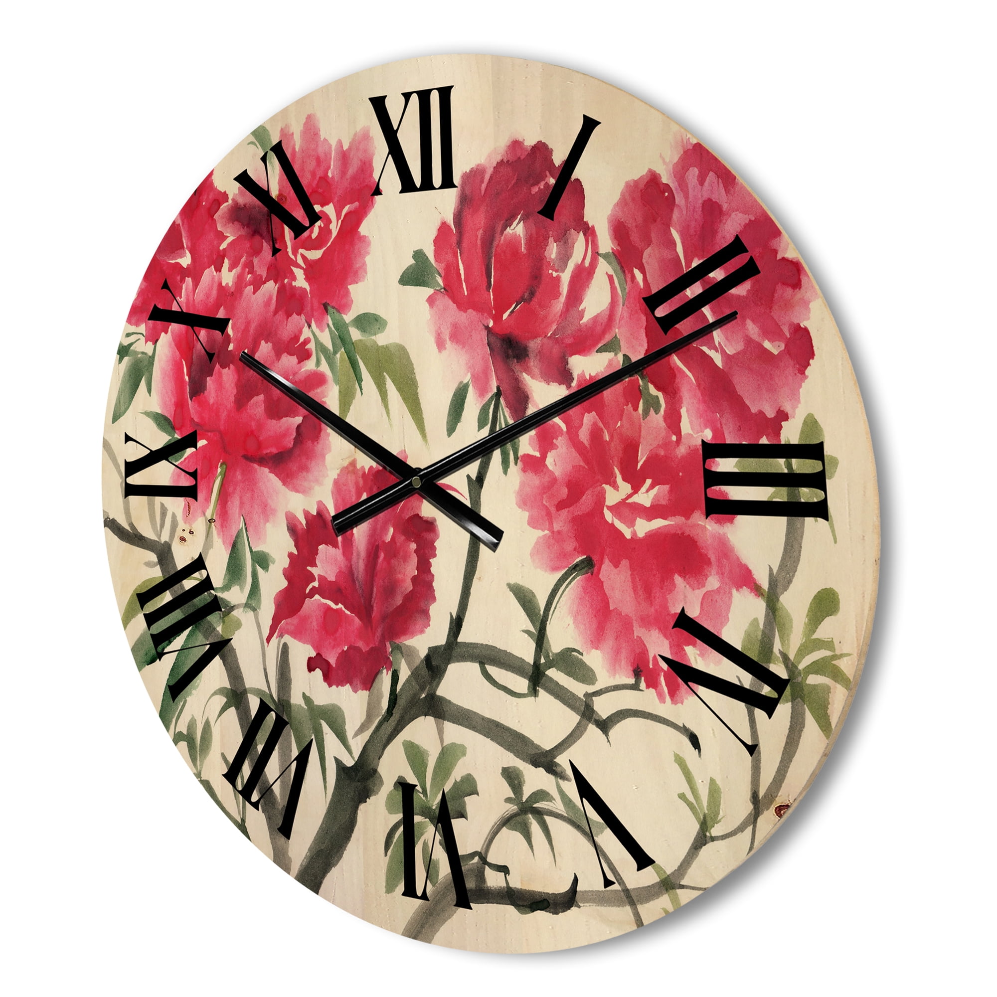 Designart 'Ancient Purple Azalea Flower' Traditional Wood Wall Clock