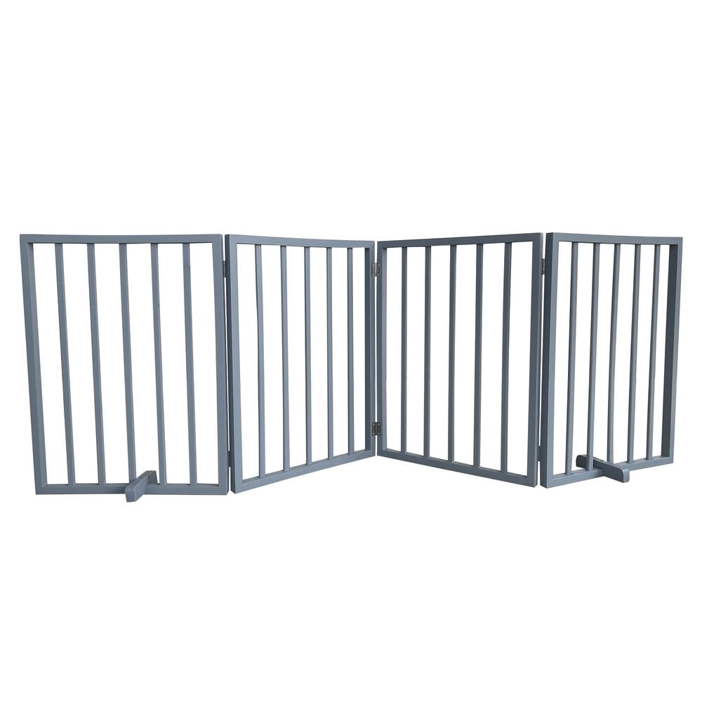 AmeriHome WFPGG4 72 in. Freestanding 4-Panel Folding Wood Pet Gate - Grey