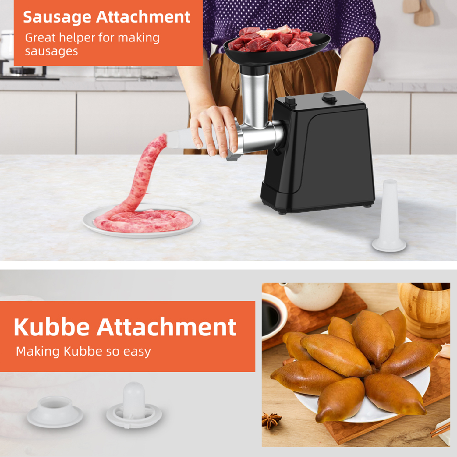 Electric Meat Grinder & Sausage Maker, 3000W Max Heavy Duty Stainless Steel Meat Mincer Machine Food Processor with 3 Blades,3 Plates,1 Meat Claw,Sausage Stuffer Tube & Kubbe Kit for Home Kitchen Use