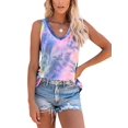 thumbnail image 1 of Mode Femmes Cravate-Teinte Imprimé Gilet V-Cou Décontracté Manches Courtes Tops t-shirt, 1 of 4