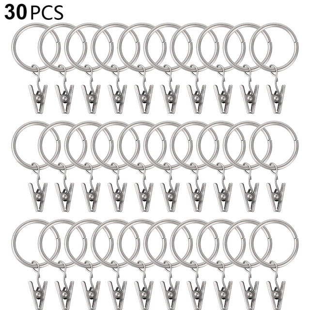 30 anillas para cortinas con clips, ganchos para cortinas con soporte de barra de tensión, ojales metálicos de diámetro interior, cortinas decorativas, colgadores para ventanas.