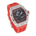 thumbnail image 2 of Charles Raymond Men's Luxury Iced Out Crystals Diamond Watch with Unique Tonneau Shape, Comfortable Silicone Band, Show Your Style Design (ST10526-C Red SLV), 2 of 8