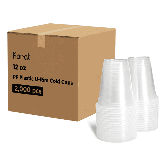 Karat [2000 Pack - 12oz] Clear Plastic Cups, U-Rim PP Cups for Sealing Film (95mm) - C1010 (Karat)