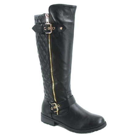 Brown Suede High Heel - Mango-21 Women's Buckle Quilted Zipper Round Toe Knee High Low Heel Boots