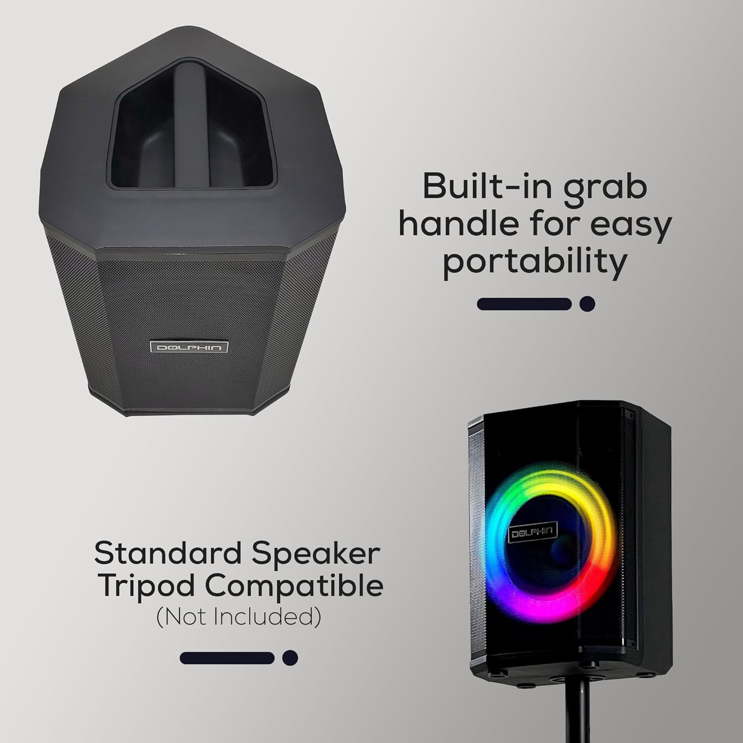 Dolphin Audio SP-880RBT Rechargeable 8-In. Portable Bluetooth Party Speaker with Tilt Function, LED Light Ring, Wireless Microphone, and Remote, SP-880RBT
