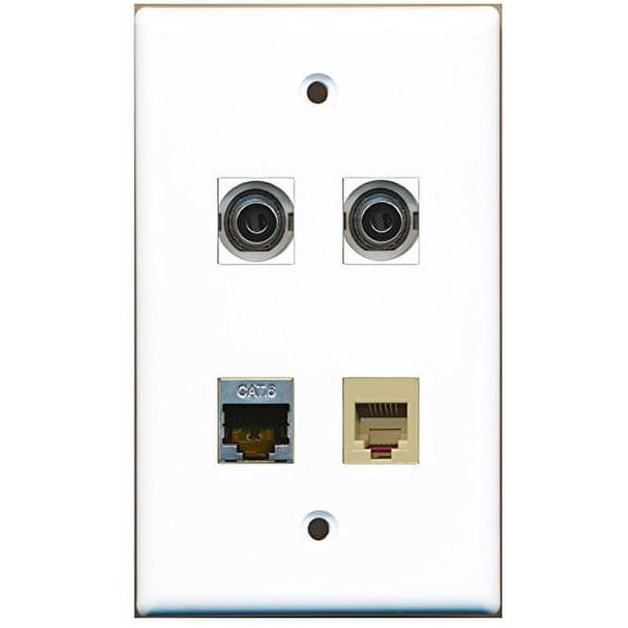 RiteAV - 1 Port Phone RJ11 RJ12 Beige 1 Port Shielded Cat6 Ethernet 2 Port 3.5mm Wall Plate