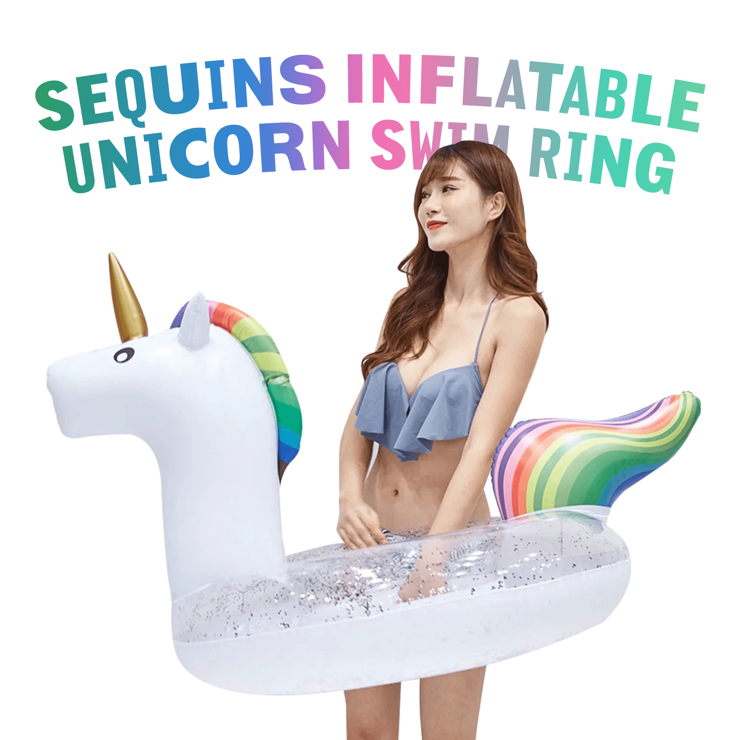Inflatable Unicorn Pool Float Ride with Fast Valves Large Rideable Blow-up Summer Beach Swimming Pool Toys Kids Adults (48 inch)