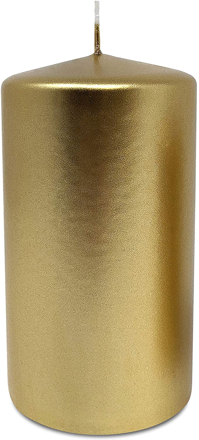 Hyoola 2.75 x 5 inch Metallic Gold Unscented European Made Pillar Candles, Paraffin Wax with Cotton Wicks, 6-Pack