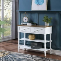 Convenience Concepts Country Oxford 2 Drawer Console Table with Shelves, Driftwood/White