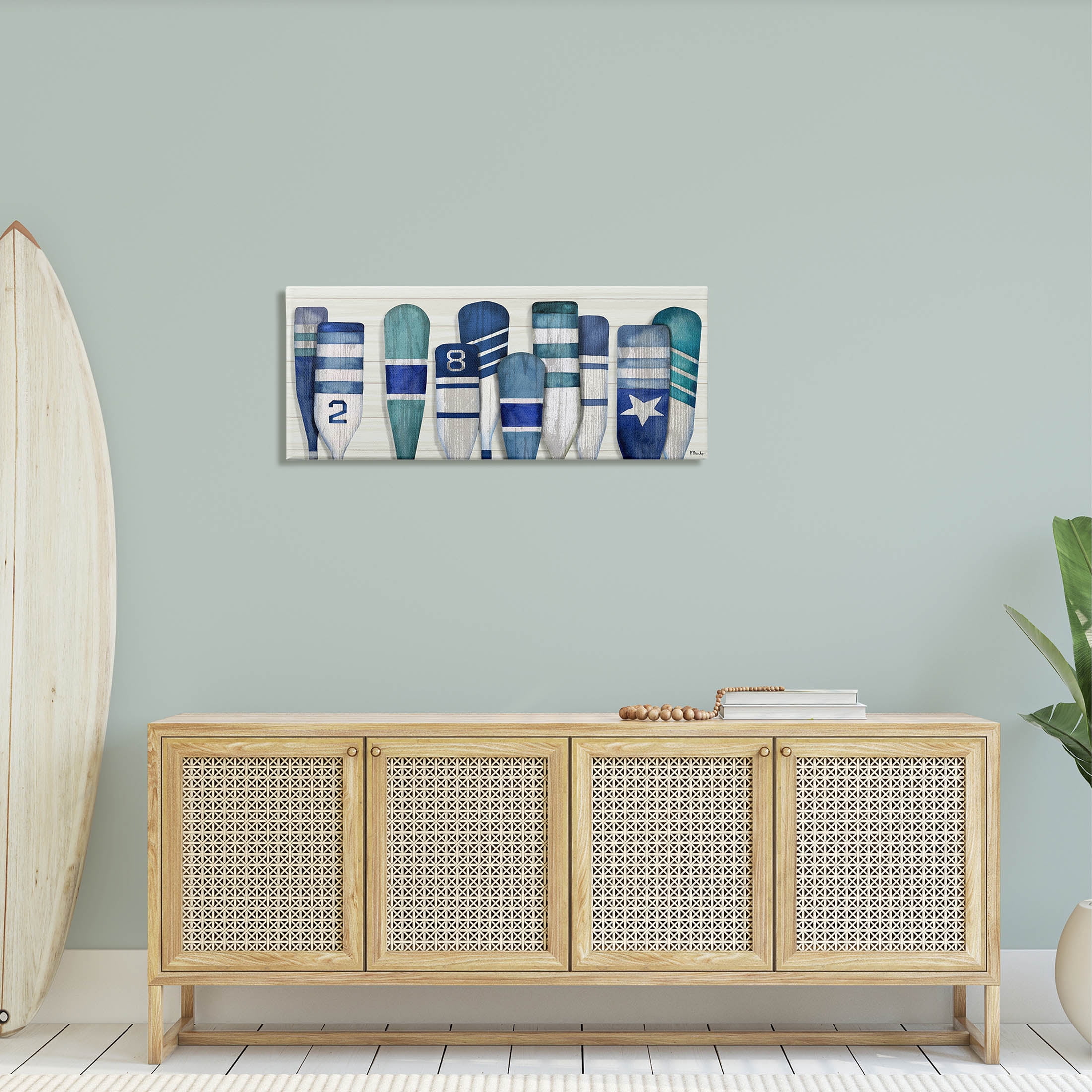 Stupell Industries Port Oars Nautical Blue Patterns Graphic Art Gallery Wrapped Canvas Print Wall Art, Design by Paul Brent