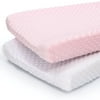 The Peanutshell Changing Pad Cover for Baby Girls, 2 Pack Set, Minky Dot, Pink and White