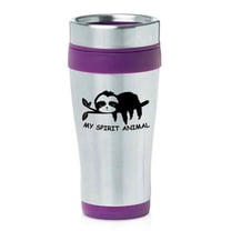 16oz Insulated Stainless Steel Travel Mug Coffee Mug Tumbler Sloth My Spirit Animal Funny (Purple)
