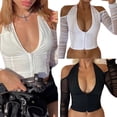 thumbnail image 3 of Txlixc Mujeres Halter Crop Tops, Sexy Fruncido Manga Larga Fuera del Hombro Cremallera Camisetas Lisas Txlixc Moda, 3 of 4