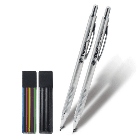 DW SitePro Mechanical Drafting Pencils: 2.0mm lead / 2 pencils / 2 replacement leads (Silver)